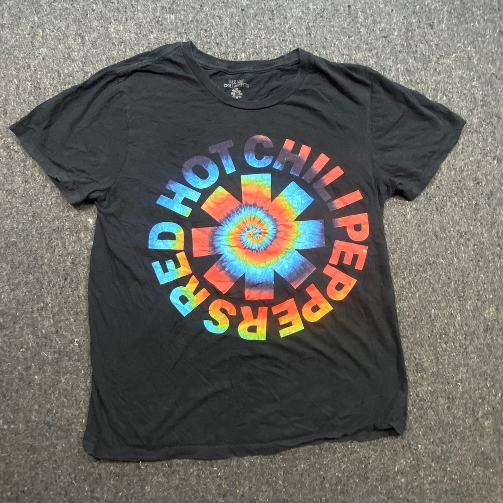 Red Hot Chili Peppers Rock Mens M Rainbow Tie Dye Logo Graphic T-Shirt Black